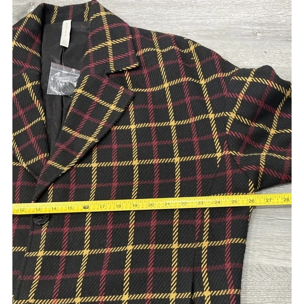 Zara Man Black Red‎ Yellow Wool Plaid Oversized Long Coat Office Modern Size M